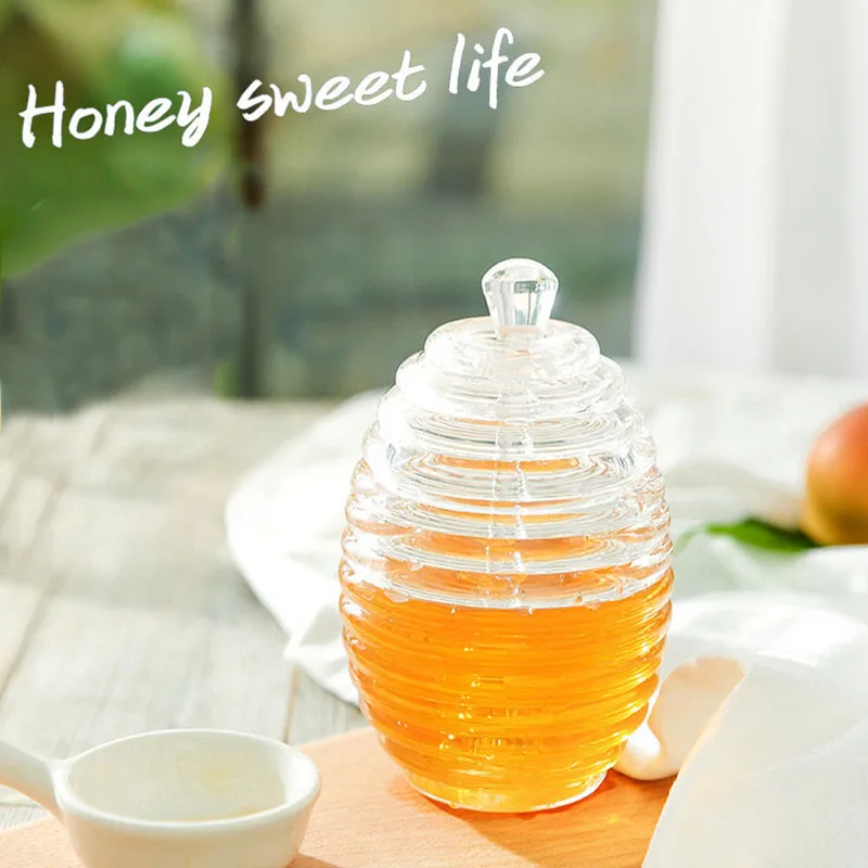 

Honey Pot Clear Jar with Dipper Lid Beehive Style for Home Kitchen FPing