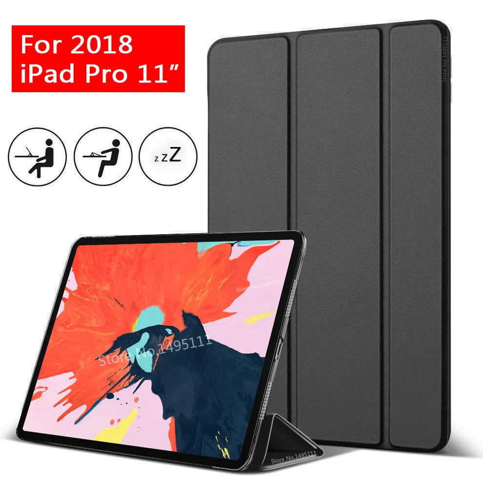 

Case for iPad Pro 11" 2018 PU Leather Transparent PC Back Ultra Slim Light Weight Trifold Smart Cover for iPad Pro 11 inch