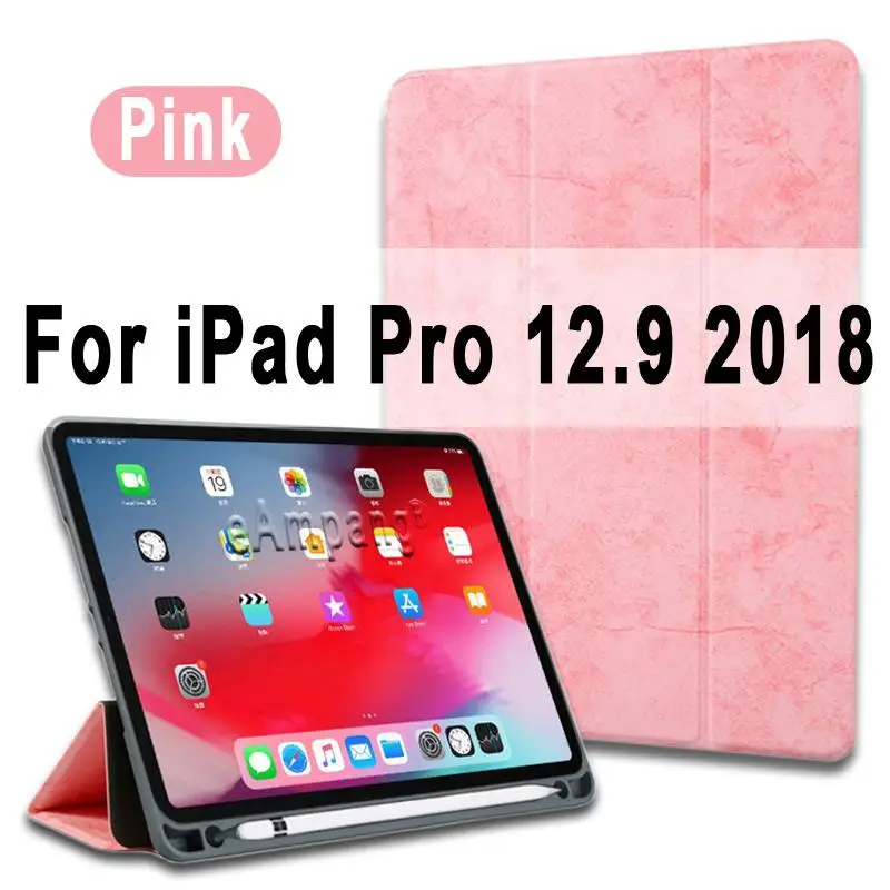 Pink for 12.9 2018 Чехол для Apple iPad Pro 12,9 12," Чехол Премиум кожа крокодиловый узор Смарт бодрствующий сон Funda+ карандаш держатель - Цвет: Pink for 12.9 2018