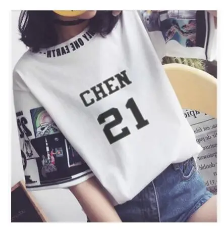 Kpop EXO/женские свободные футболки k-pop с круглым воротником Harajuku, студенческие Топы с коротким рукавом, футболка Летняя Модная хлопковая футболка