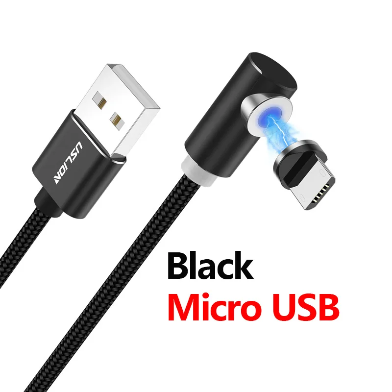 USLION Магнитный кабель Micro usb type C для зарядки iPhone XS Max 8 7 магнит 1 м кабель для зарядки телефона для samsung huawei Xiaomi - Цвет: Micro USB Black