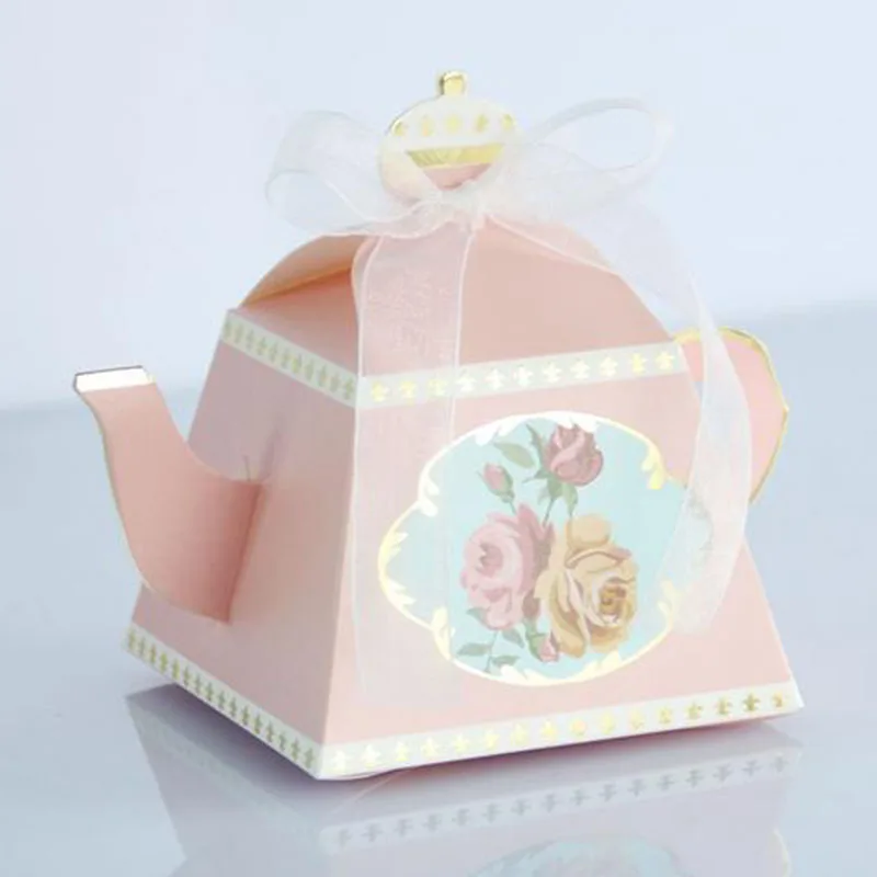 Pink 50 шт., Королевский чайник, коробка для конфет, Подарочная коробка для детского душа, персональные Ретро Свадебные сувениры и подарочные коробки, Детские принадлежности для дня рождения - Цвет: Pink