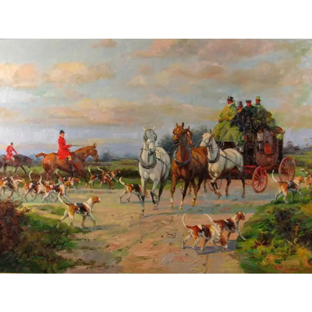 Ручная роспись маслом лошади езды Heywood Hardy Fox Hunt and Coach пейзажи картины на холсте