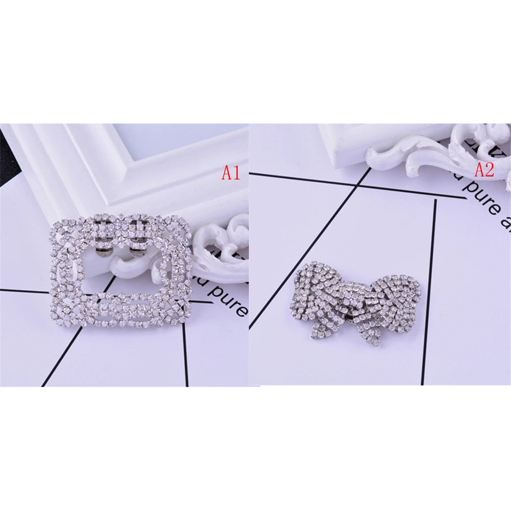 2Styles Fashion Square Bowknot Shape Clips For Shoe Decorations Rhinestone Shoes Buckle Elegant Silver Shoe For Women Girl
