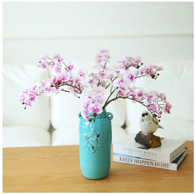 Goedkoop Groothandel 100Pcs Phalaenopsis Real Touch Mot Orchidee Vlinder Bloem Kunstmatige Wedding Flower Hotel Party Event Kantoor Indigo