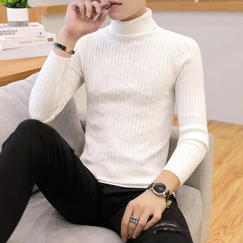 102 white Winter Cashmere Thick Warm Sweater Men Turtleneck Brand Men's Sweater Slim Fit Pullover Men Knitwear Male Double Collar Sweaters - Цвет: 102 white