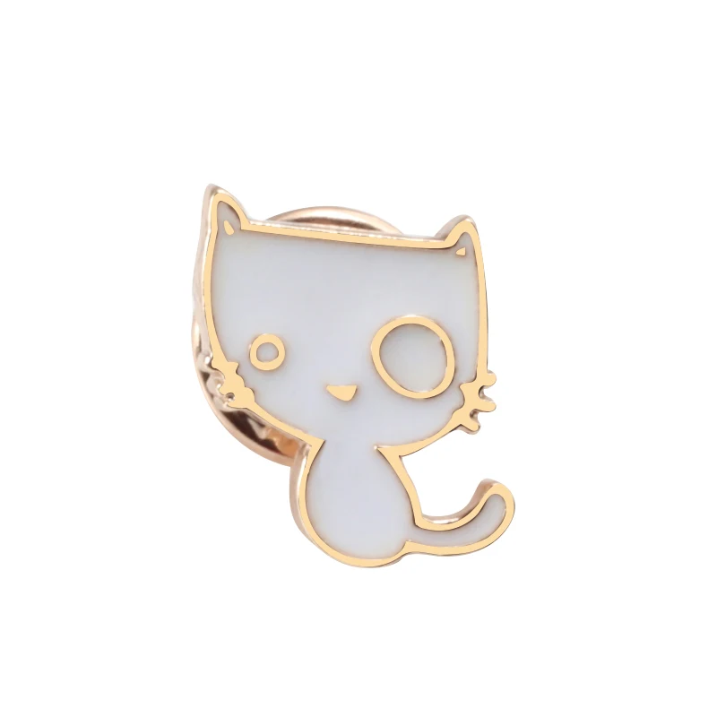 White cat Пары, животных Броши виде из мультфильмов, черные белые кошки, рыбки, кости, эмалированные булавки, одежды, воротника, металлические отворотом, булавке, для сумки, значки, ювелирные изделия для влюбленных аксессуары - Окраска металла: White cat