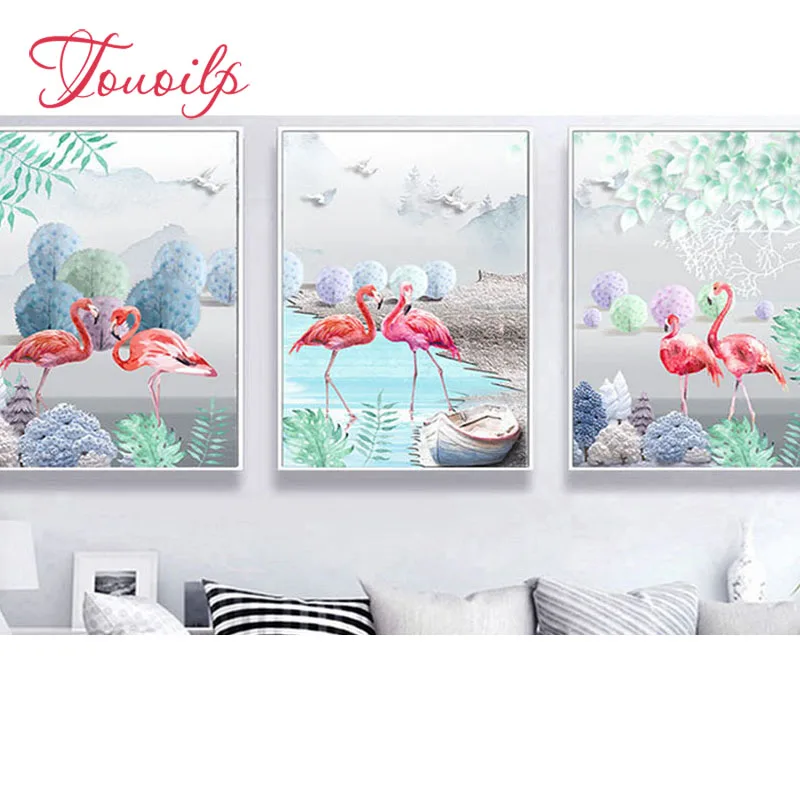 Полная Алмазная вышивка Триптих узоры мозаика животное фламинго картина