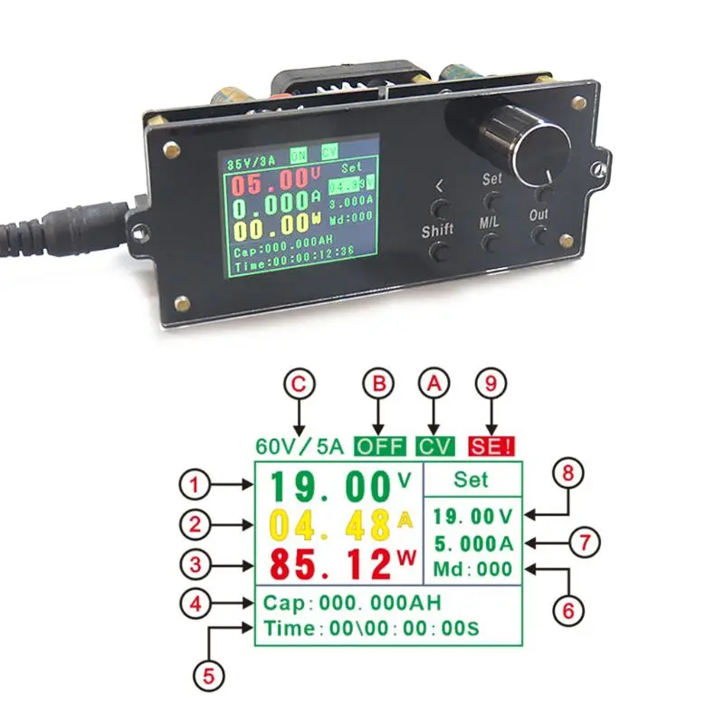 

DPX6005S Adjustable Voltage Power Supply Buck Module With 1.8" LCD Display