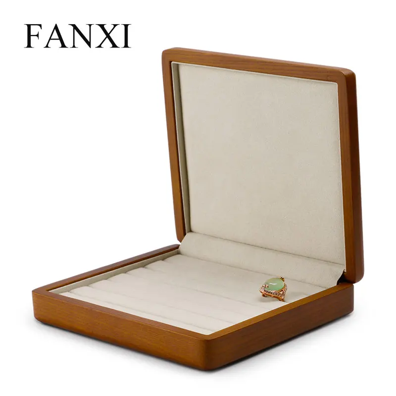 FANXI Jewelry Display Solid Wood Ring Display Case with Microfiber Jewelry Box Stand Ring Organizer for Showcase Packaging Boxs fanxi elegant double ring stand sets transparent matte acrylic jewelry display set 2 slots holders shop exhibitor