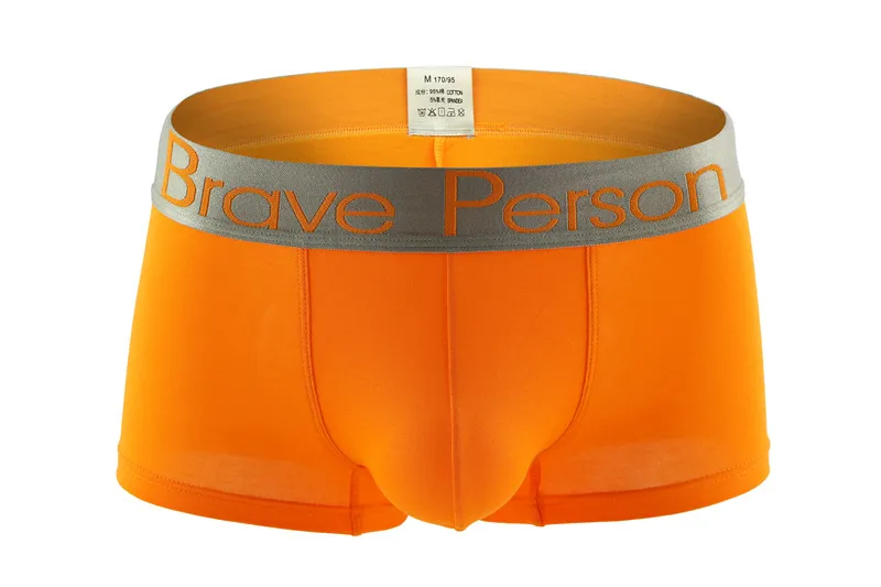 BRAVE PERSON, Новое поступление, мужское однотонное нижнее белье, мужские боксеры, шорты, хлопок, модные сексуальные боксеры, мужские трусы, боксеры - Цвет: Оранжевый