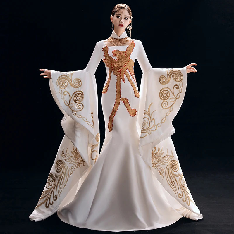 Robe De Soiree модное Золотое длинное вечернее платье с вышивкой элегантное в пол для