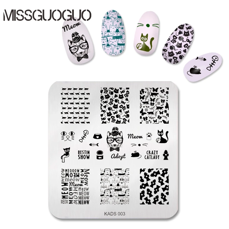 

Пластина для ногтей, с рисунком кота и рыбы