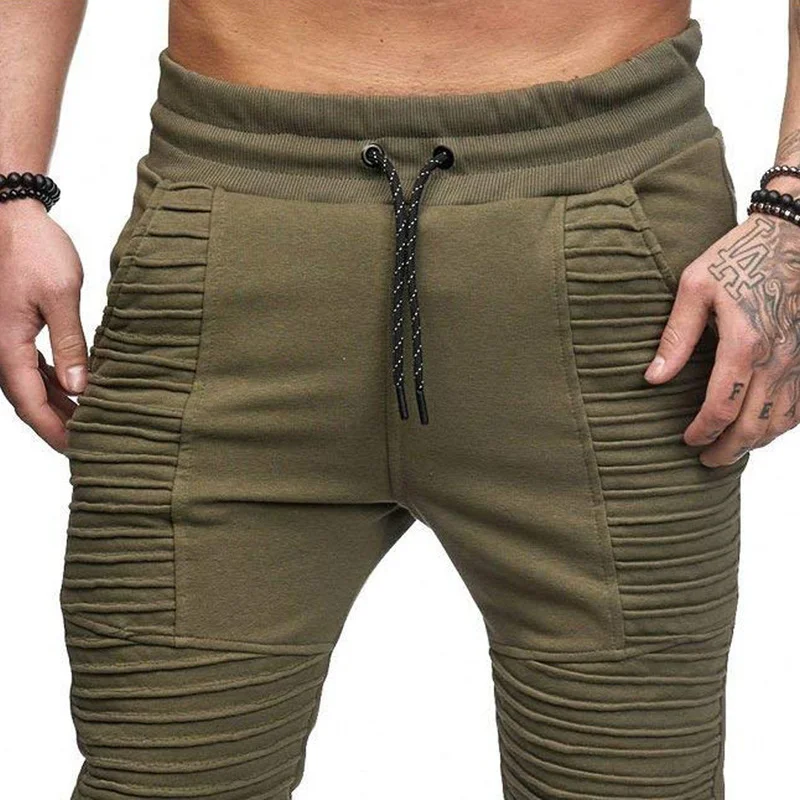 Helisopus Men Fashion Brand Joggers Pants Male Casual Pleated Trousers Hip Hop Mens Solid Sweatpants | Мужская одежда