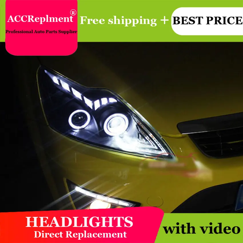 Авто. PRO для ford focus фары 2009 2014 бифокальные линзы led бар ангельские глазки DRL xenon H7 Для