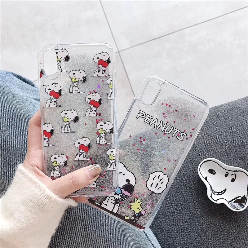 WTSZKL Cartoon Snoopy Liquid Quicksand Mobile Shell for iphone X XS XR MAX 6 7 8 6s PLUS Naked Bear Pattern Cover Back |