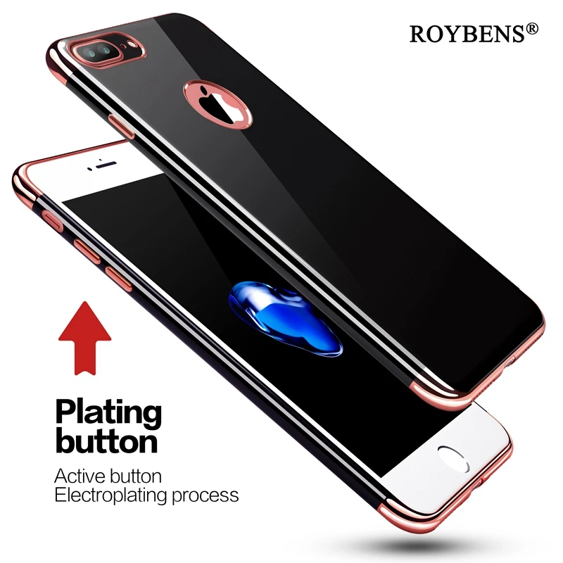For iPhone 6S Case Roybens Luxury Jet Black 7 Plus 6 Soft TPU Bling Mirror Silicone Logo Hole Back Cover Capa |