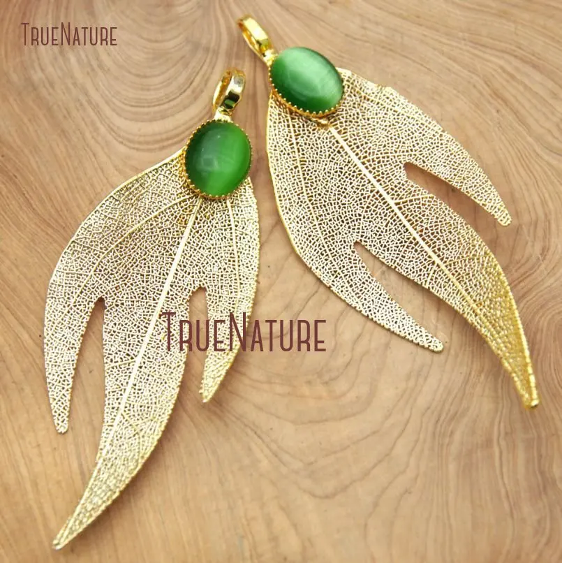 

10Pcs Pure Gold Color Free Form Pendant Leaf Pendant 65x25mm PM15818