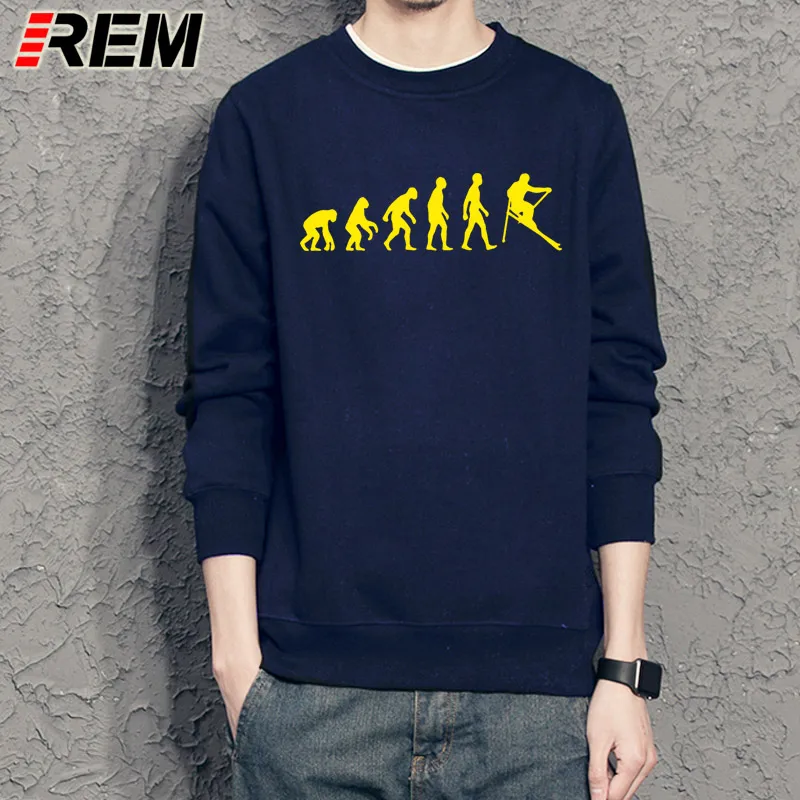 

REM Hoodies Design Men'S long Evolution Of Skier Extreme Sportser Crew Neck Printed Sweatshirts