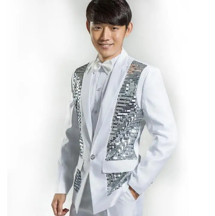 Черный Новое поступление костюм расшитый пайетками пиджак приталенный мужской с