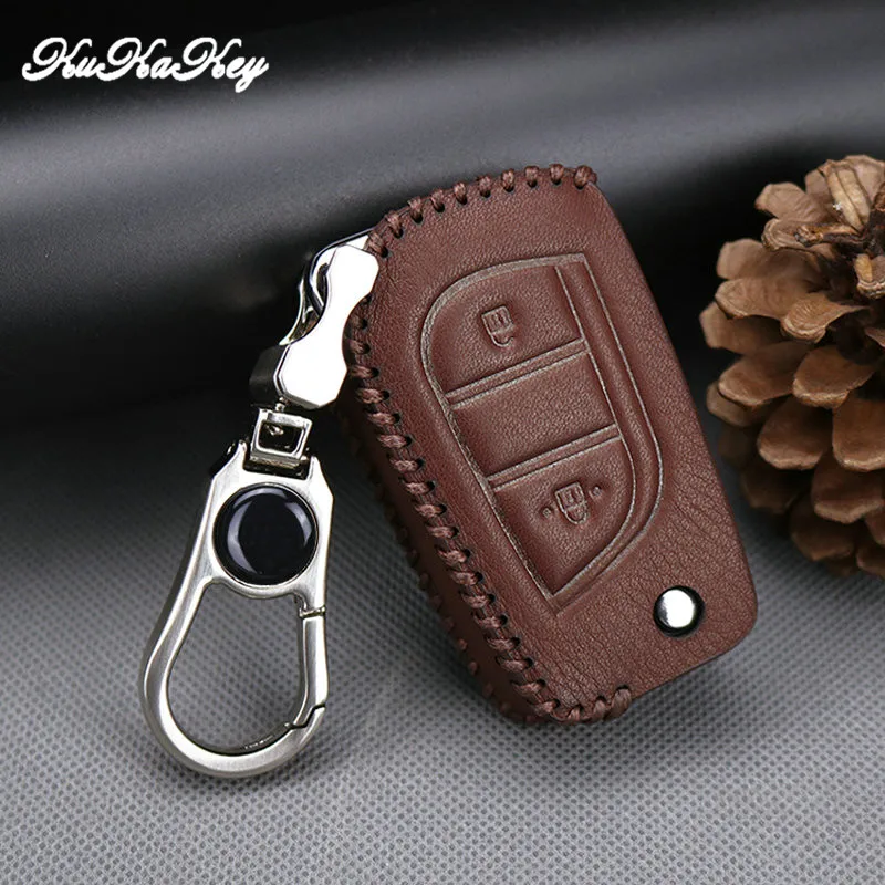 KUKAKEY кожаный чехол для автомобильного ключа Toyota Yaris Camry Corolla Prado REIZ Crown RAV4 Hilux