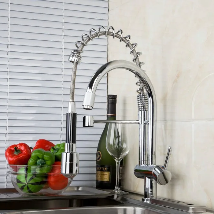 

Kitchen Sink Swivel Spout Sink Vessel Faucet Chrome Polished Basin Mixer Tap Double Water Spout Deck Mounted torniera