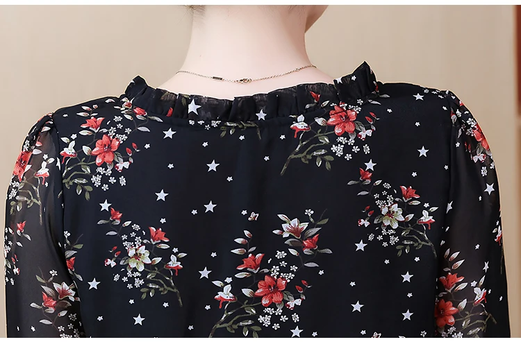 Blusas Mujer De Moda, кимоно, повседневная Цветочная шифоновая блузка, женские рубашки размера плюс 5XL, винтажный Топ с длинным рукавом, сорочка для женщин