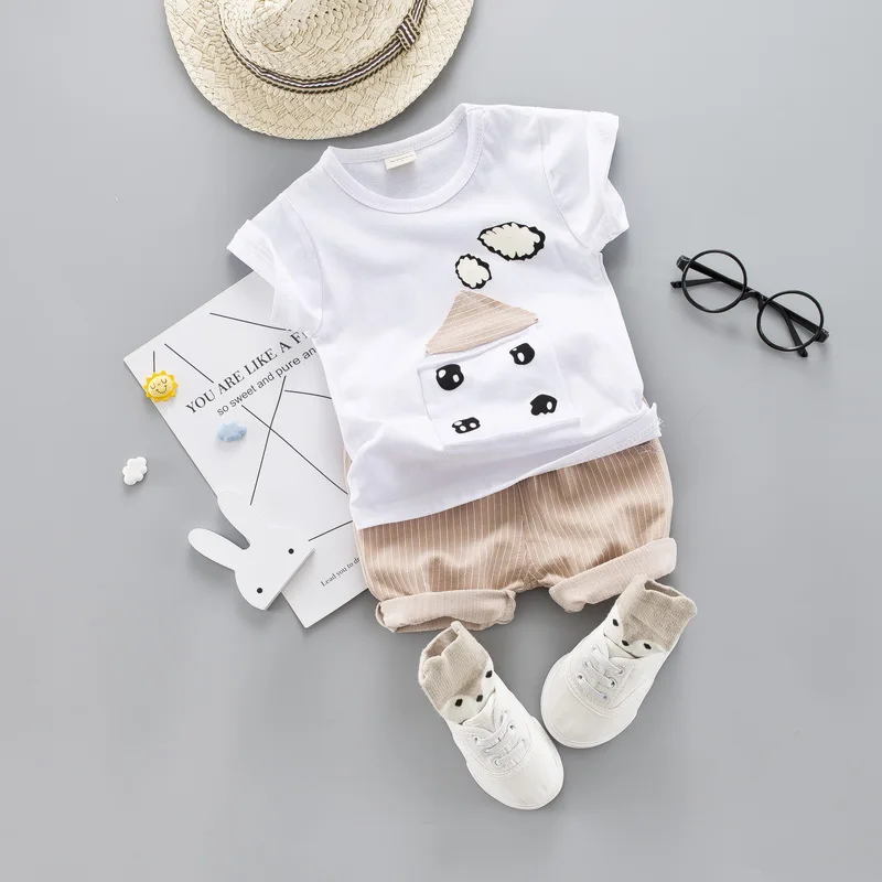 Милая Детская футболка с рисунком дома для маленьких мальчиков комплект летней