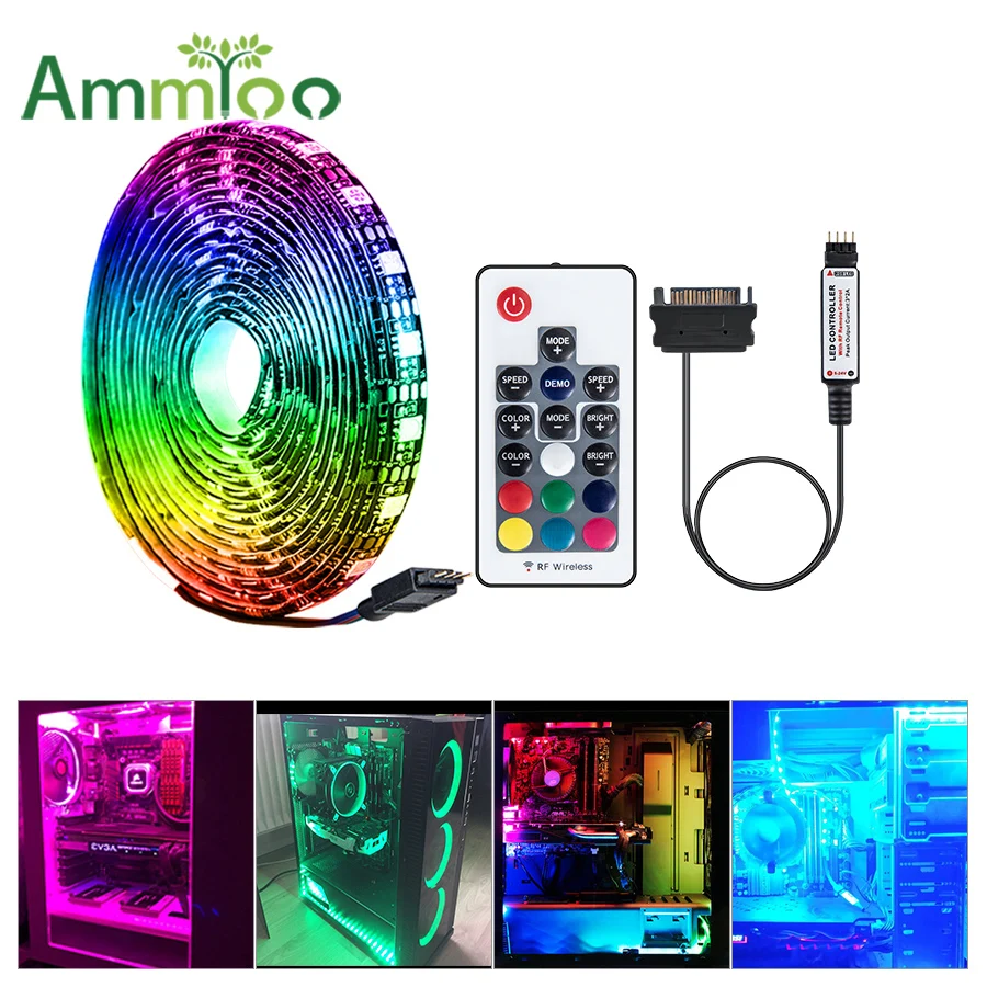 

SATA Interface RGB LED Strip Light DC 12V Waterproof Diode Tape Neon RF Wireless Controller PC Computer Case Led Ribbon Lighting