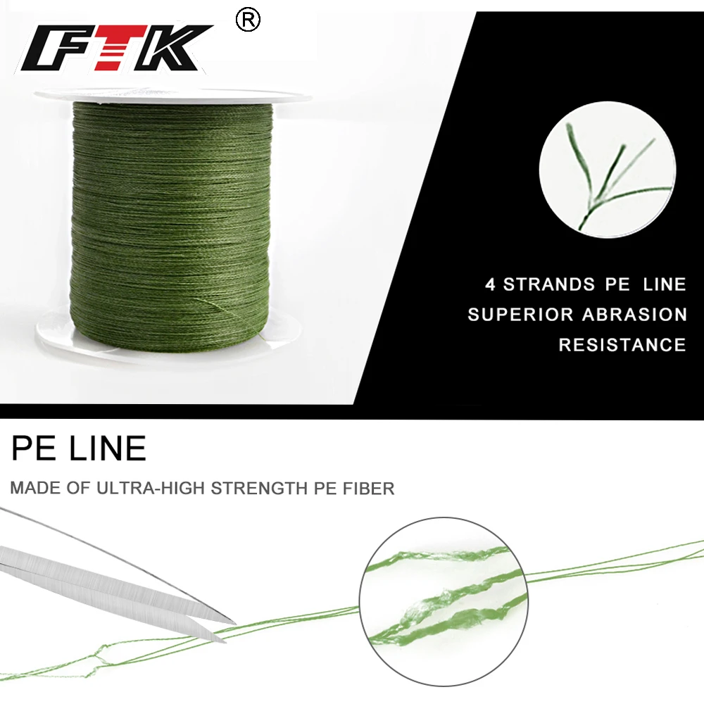 FTK 114 м/300 м/500 м 125 ярдов PE плетеная леска 4 нити 0,10 мм-0,40 мм 8LB-60LB Япония сильная многофиламентная леска