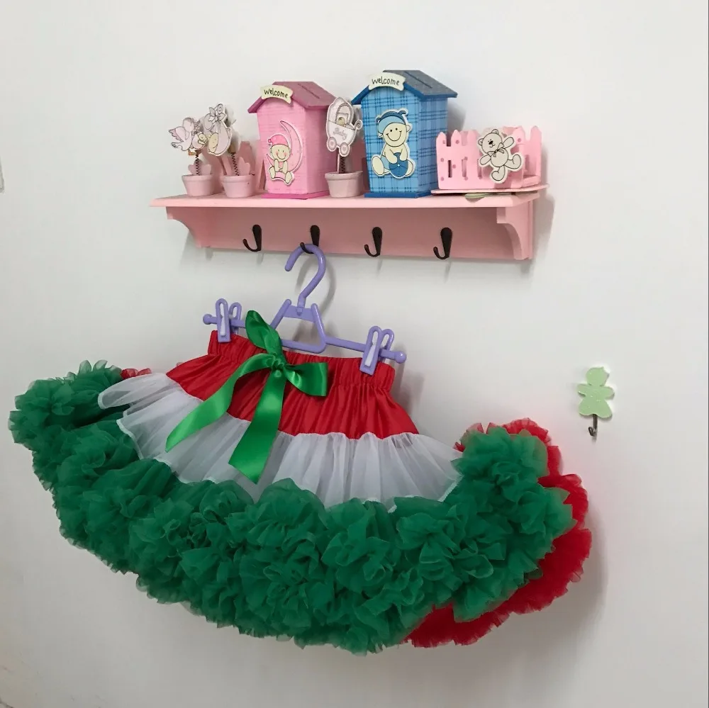 Рождественские юбки для маленьких девочек зеленые с красно-белыми пачками