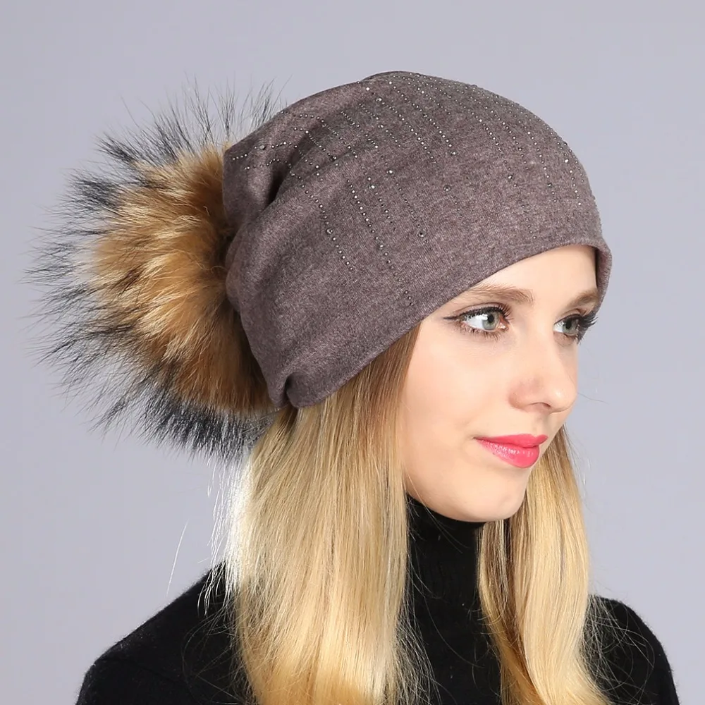Geebro женские осенние круглые стразы хлопок головные уборы Beanies шапка из