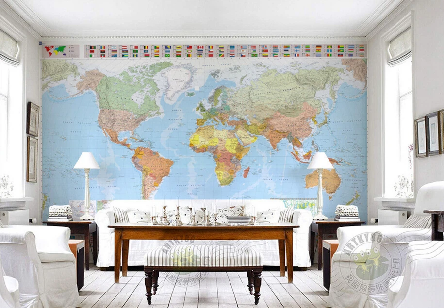Обои для новорожденных на заказ Карта мира современные фрески гостиной фоновая