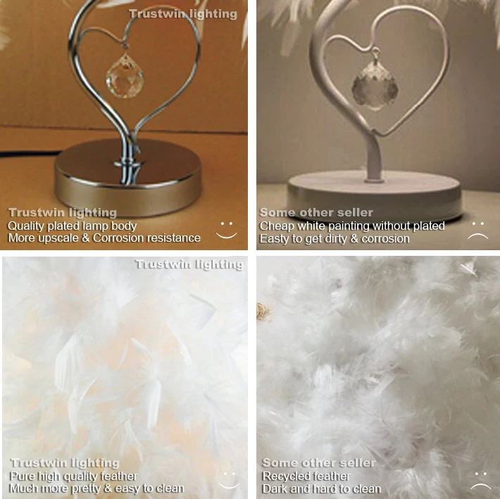 Прикроватная лампа для чтения фойе гостиная в форме сердца с белыми перьями