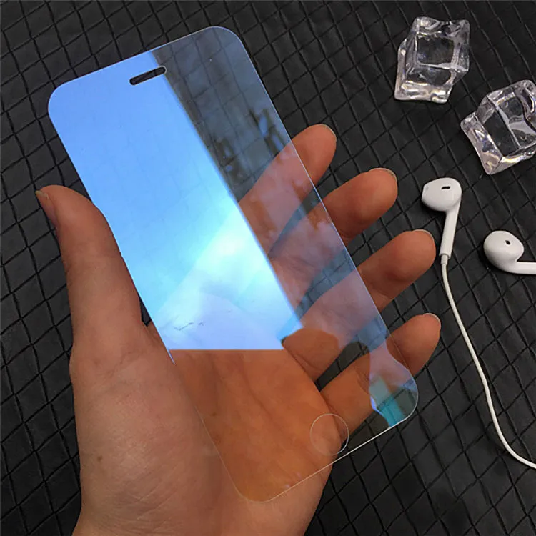 Синий Роскошная красочная зеркальная пленка из закаленного стекла для iPhone X XS XR XS Max 5 5S 5C SE 6 6S 7 8 Plus Защитная пленка для экрана Защитный чехол - Цвет: Синий