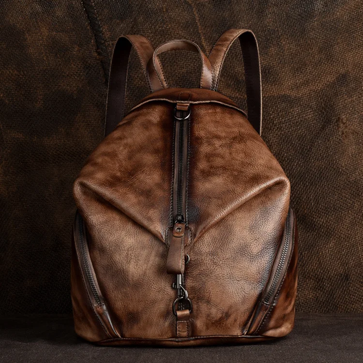 

Genuine Leather Vintage Girl Knapsack Travel Bag School Daypack Female High Quality Women Real Cowhide Backpack Rucksack