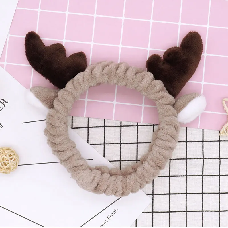 

Drop Shipping Funny Animal Hair Accessories Cute Antlers Headbands For Wash Face Makecup Hair Bands Women Soft Flannel Hairbands