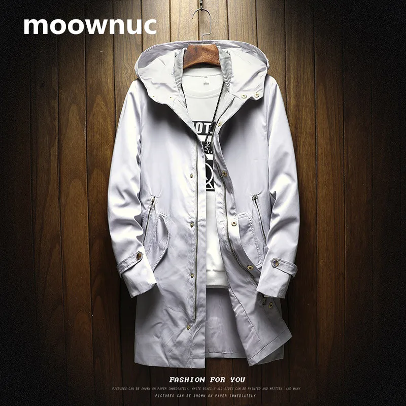 Новый мужской Тренч с капюшоном мужские куртки обтягивающие осенние пальто