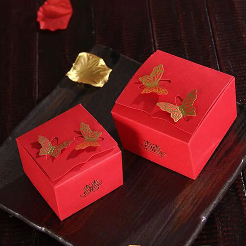 AVEBIEN 20pcs Two Butterflies Wedding Decoration Favors and Gifts For Guests Candy Box Red Cardboard Event Party Supplie | Дом и сад