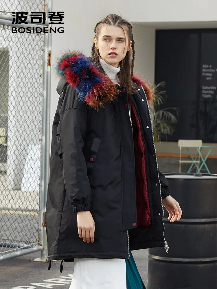 BOSIDENG зимний пуховик для женщин длинный свободный воротник из натурального меха