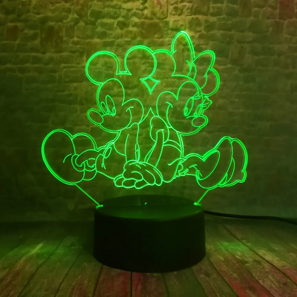 3D светодиодный ночник с Минни и Микки Маусом 7 цветов USB голографическая лампа