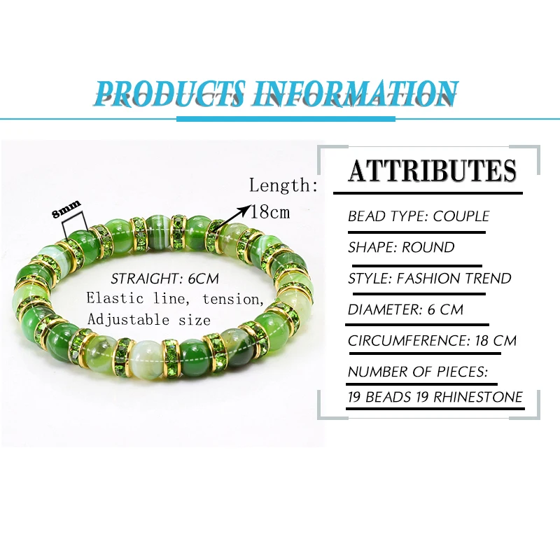 Модные браслеты с бусинами из натурального камня женские очаровательные зеленые