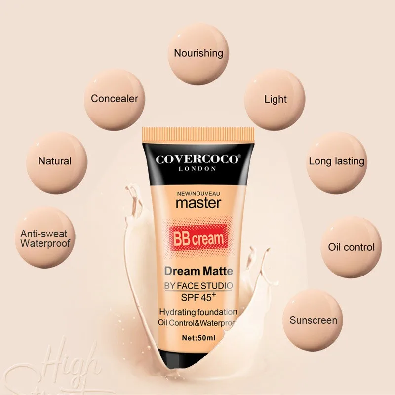 Профессиональный макияж SPF 45 солнцезащитный крем матовый BB натуральный стойкий