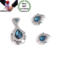 omhxzj wholesale european fashion woman birthday gift water drop zircon 18kt white gold pendant stud earrings jewelry set je21