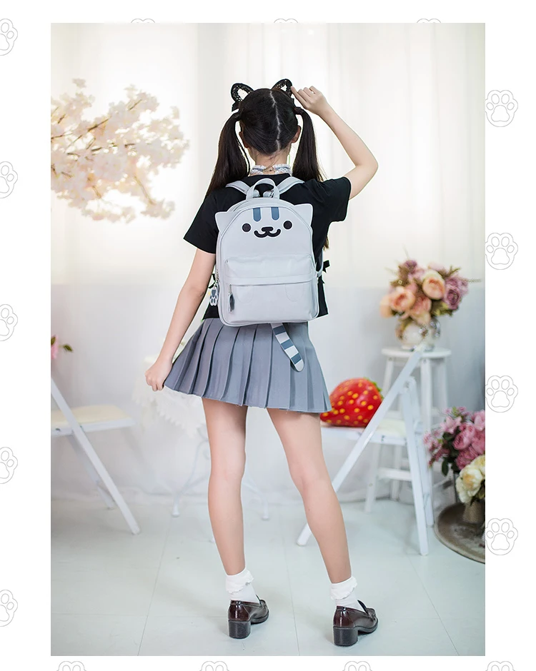 Harajuku аниме Neko Atsume PU рюкзак для девочек милый кот с ушками и хвостом сумка Kawaii кошачий двор школьные рюкзаки