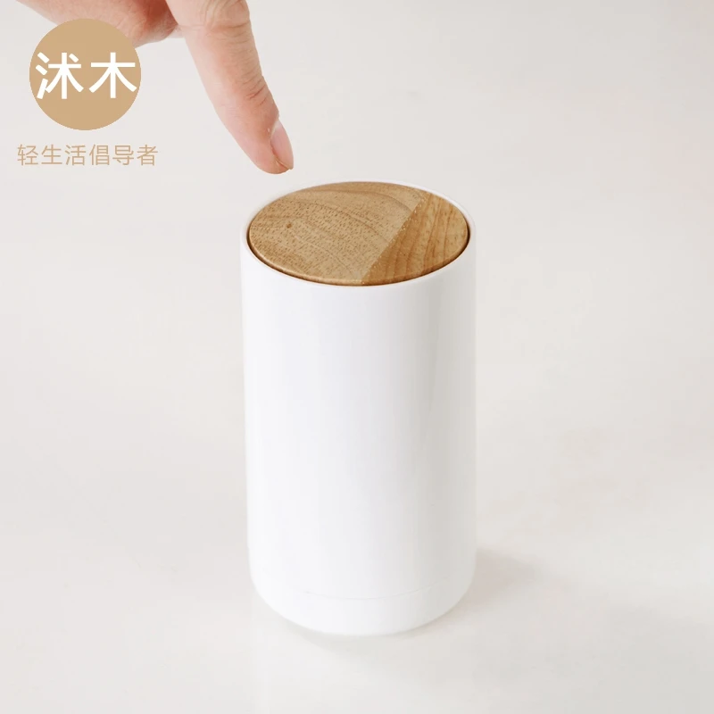 

Japanese-style Pressed Wood Cover Cotton Swab Toothpick Storage Box Pressing Toothpick Holder Box Table Decoration