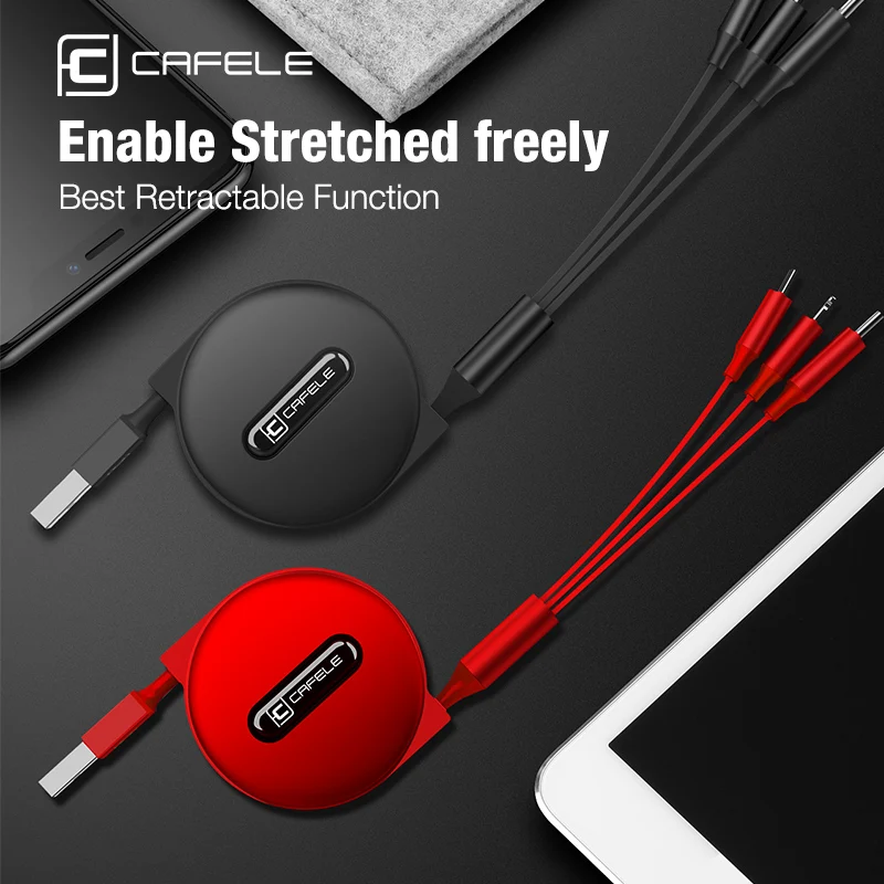 Cafele 3 в 1 Выдвижной USB кабель для iPhone Micro Type C плоский Быстрая зарядка + C|Кабели