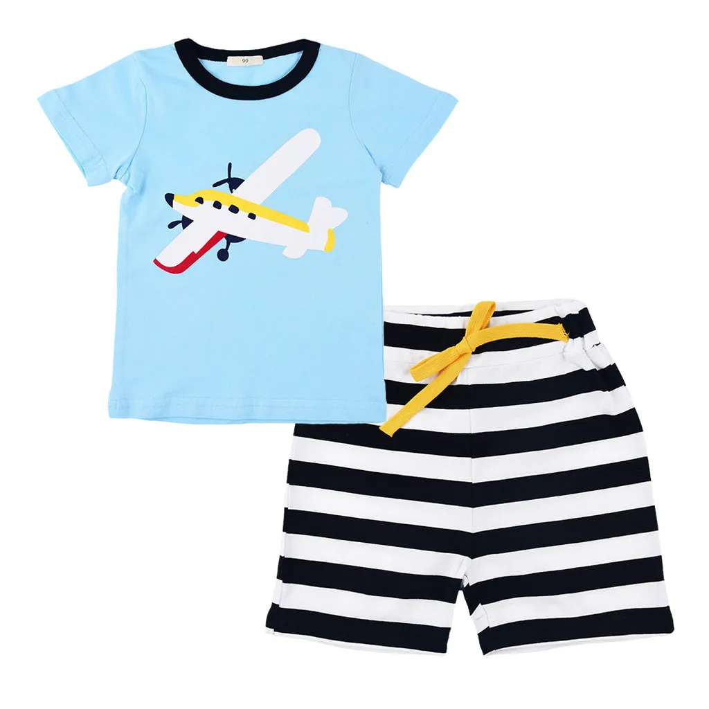 Toddler Baby Boy Kids Plane Tops T-shirt Tee Stripe Short Pants Casual Outfits Newborn Sets 2019 |