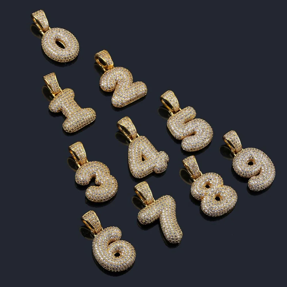 Хип хоп AAA Bling кубический циркон 0 9 цифровые ожерелья и подвески для мужчин женщин
