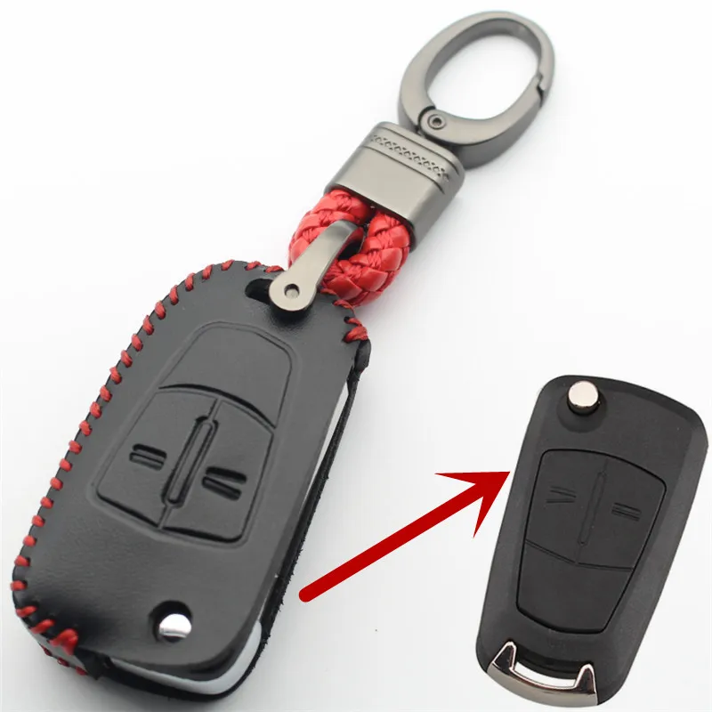 Флип чехол FLYBETTER из натуральной кожи с 2 кнопками для ключей Opel Astra H/Zafira B/Corsa D